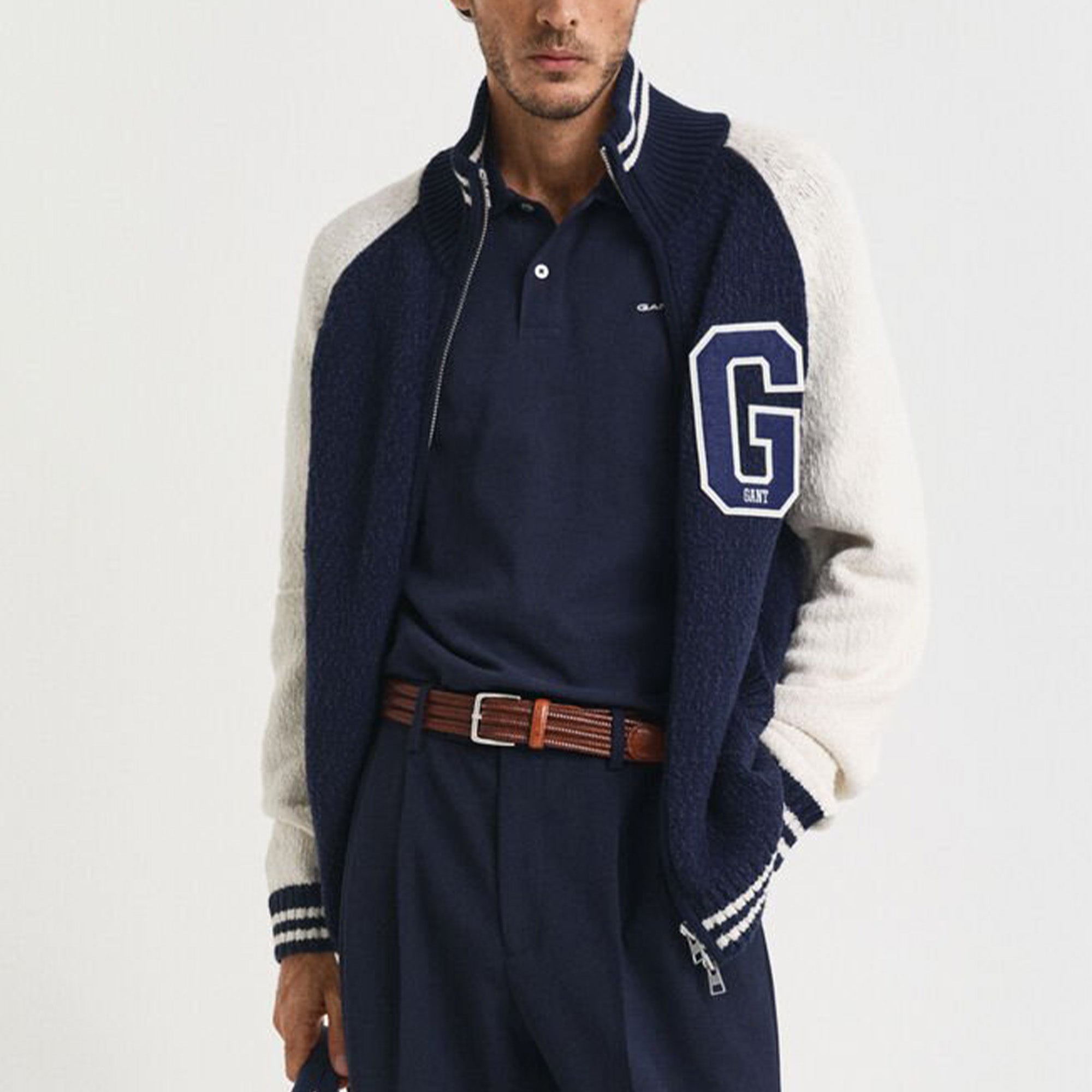 GANT Tipped Piqué Navy Slim Fit Polo Shirt