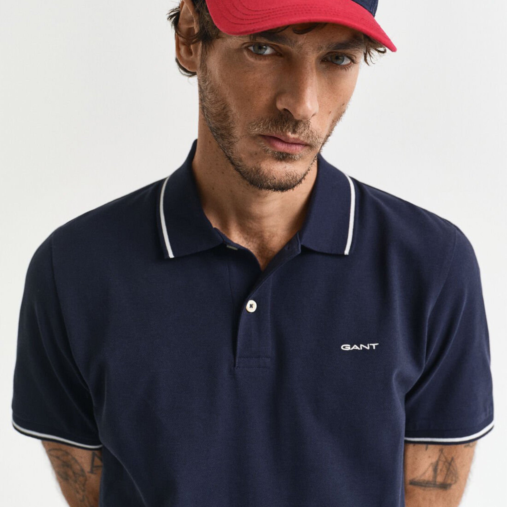 GANT Tipped Piqué Navy Slim Fit Polo Shirt