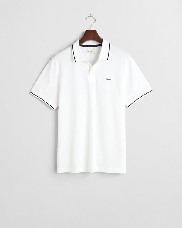 GANT Tipped Piqué Polo Slim Fit White Shirt