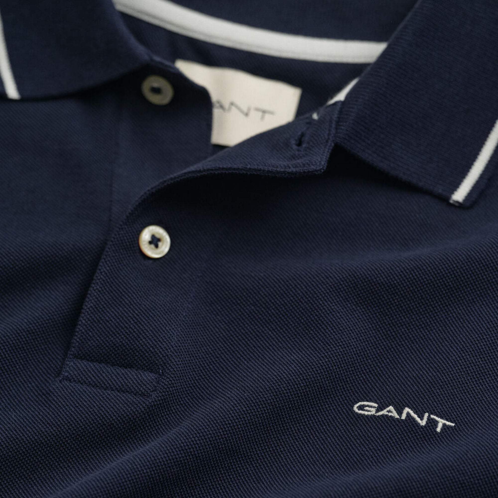 GANT Tipped Piqué Navy Slim Fit Polo Shirt